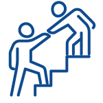 Reaching hands on stairs icon