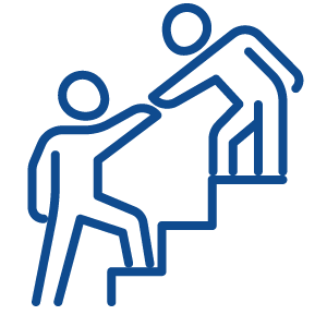 Reaching hands on stairs icon